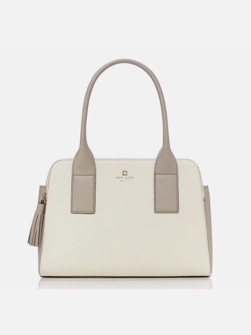 kate spade Cream and Taupe Leather Satchel with Tassel